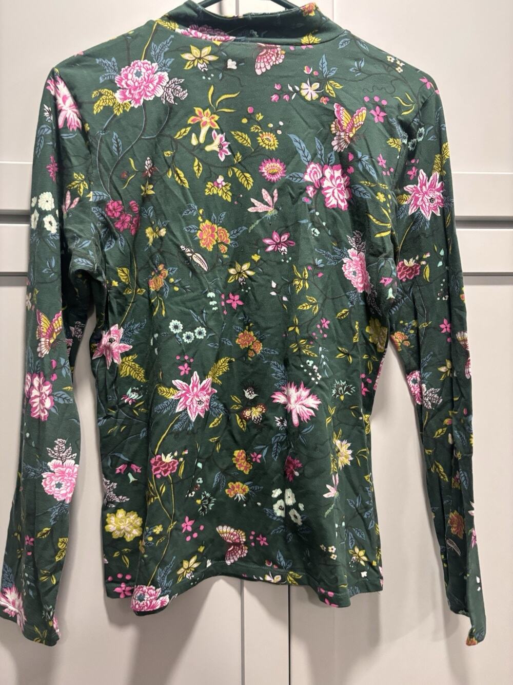 Maeve Green Pink Floral Mock Neck Knit Pullover Long Sleeve Top Women’s L